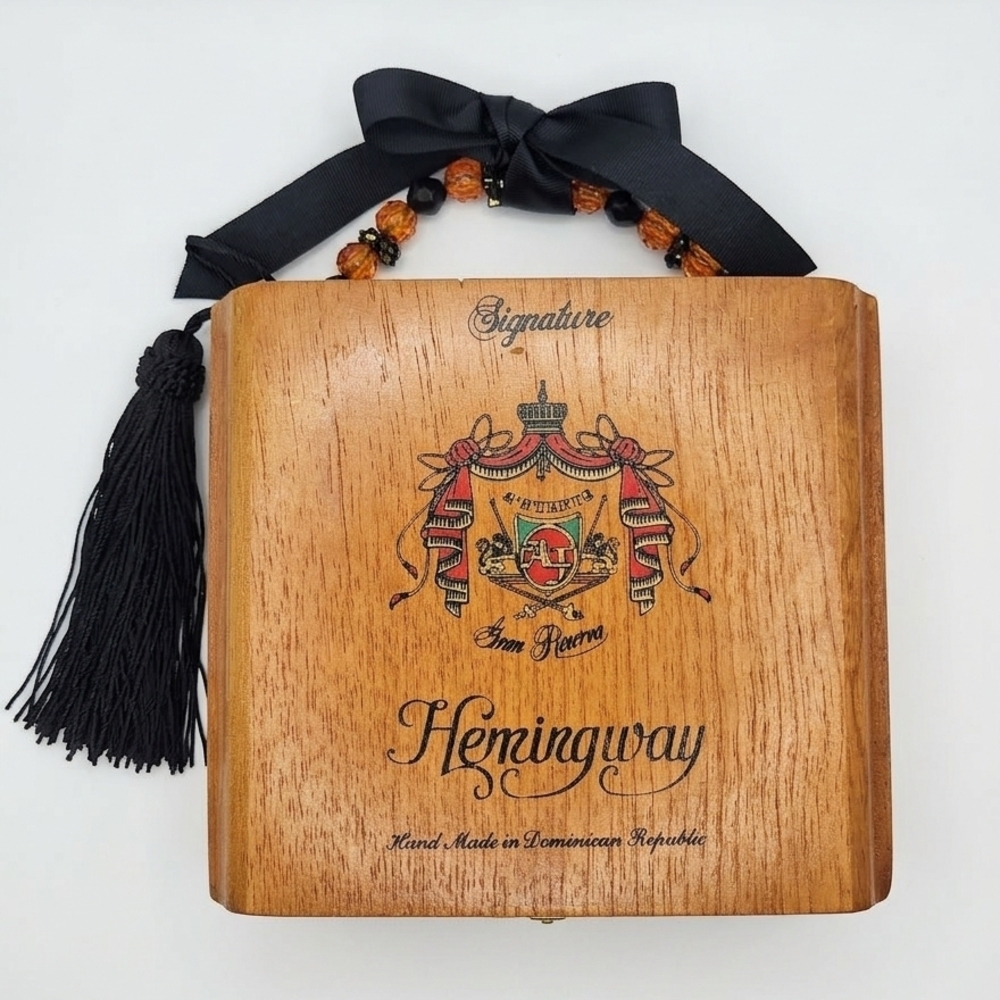 Hand Crafted Upcycled Hemingway Cigar Box Wooden Clutch